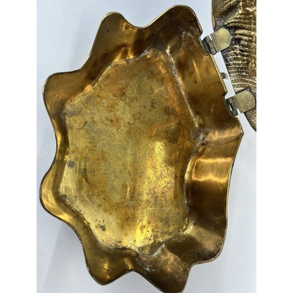 9" Vintage Large Hampton Brass Hinged Clam Shell MCM Decorative Box Keepsake Box - Picture 5 of 13